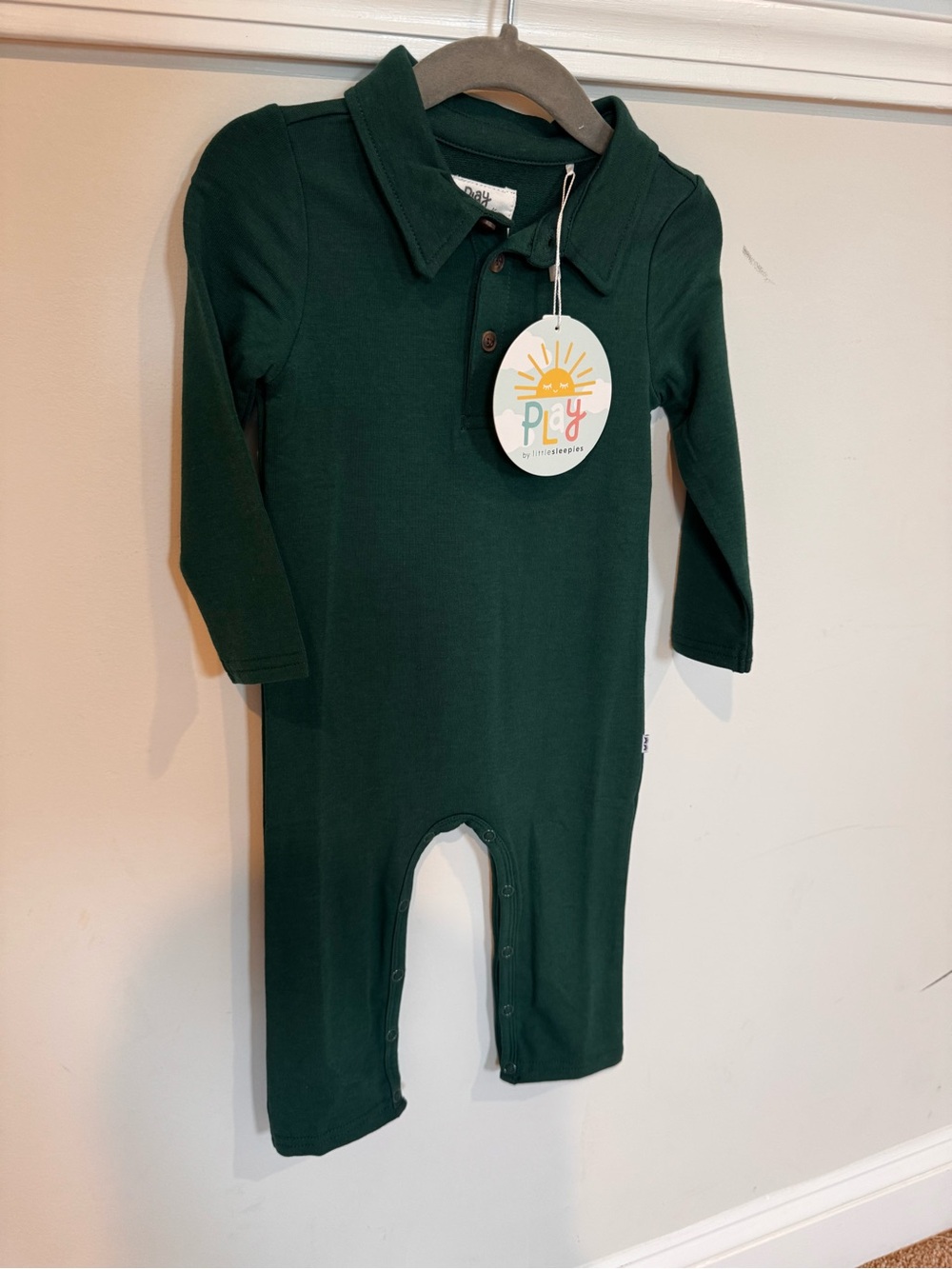L'ovedbaby Dark Green Polo Footie One-Piece